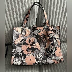 Anne Klein Floral Black & Pink Handbag with Removable Wallet and Crossbody Strap